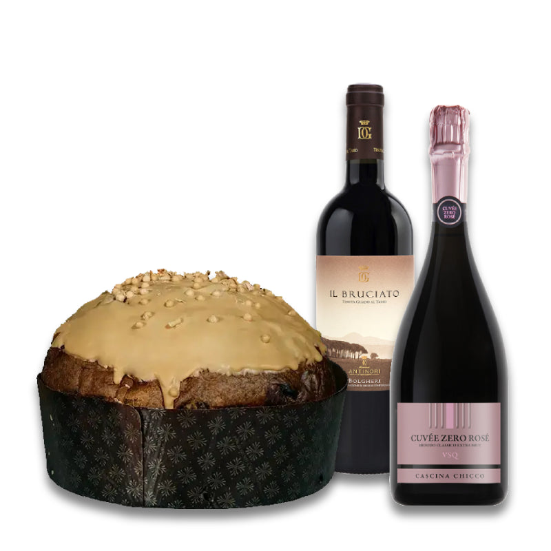 Promo Natalizia - Panettone al Caramello Salato con Spumante Rosé e Vino Rosso